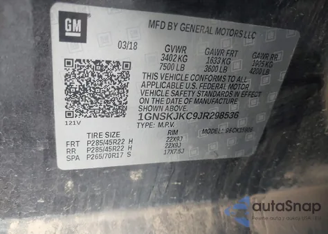 2018 Chevrolet Suburban Premier from USA, damaged, VIN 1GNSKJKC9JR298536